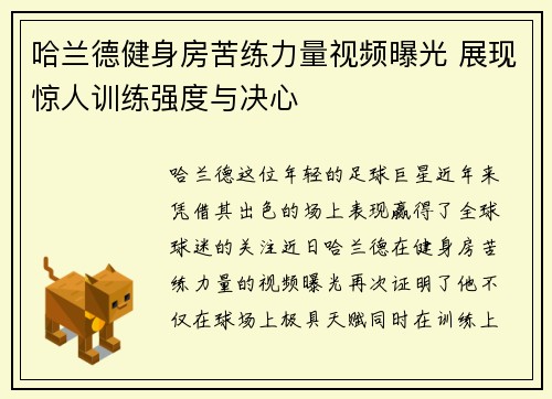 哈兰德健身房苦练力量视频曝光 展现惊人训练强度与决心 哈兰德健身房苦练力量视频曝光 展现惊人训练强度与决心